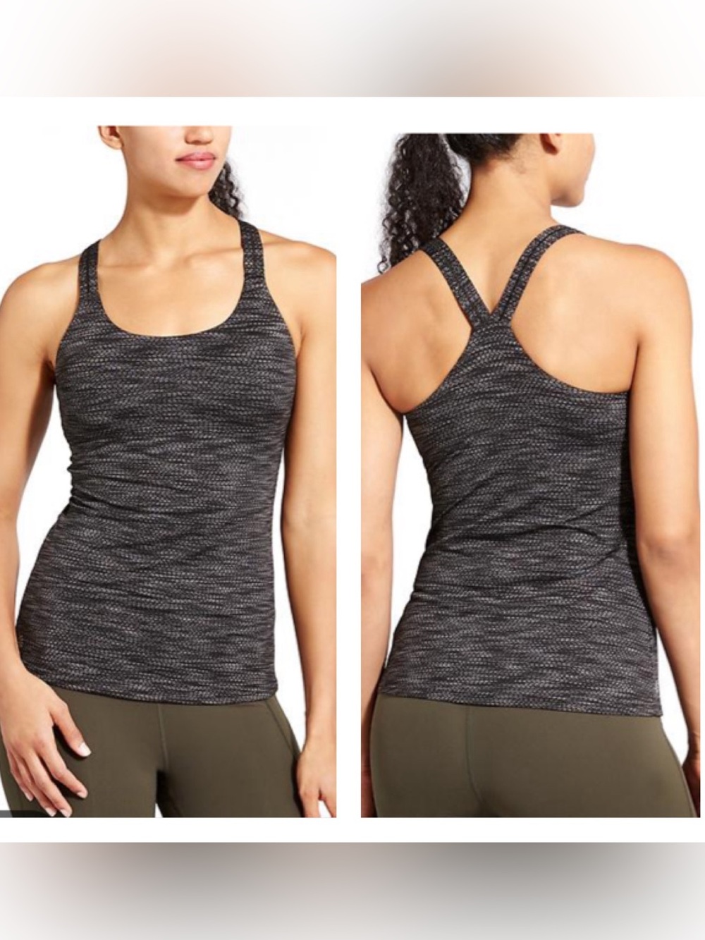 ATHLETA Optimism Tank XL Built in Bra Yoga Workout Athletic Black Jacquard